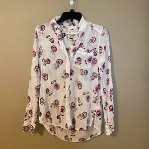 Express XS White Floral Button Down